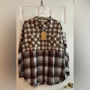 FSL apparel/Women’s NWT Plaid Button Down Shirt - Brown and Cream Oversize sizeS